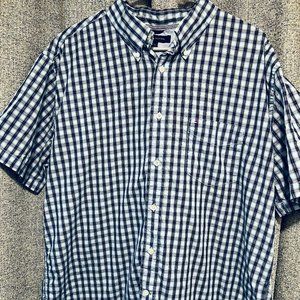 Tommy Hilfiger Shirt Men’s XL Blue Linen Cotton Plaid Button Down Short Sleeve